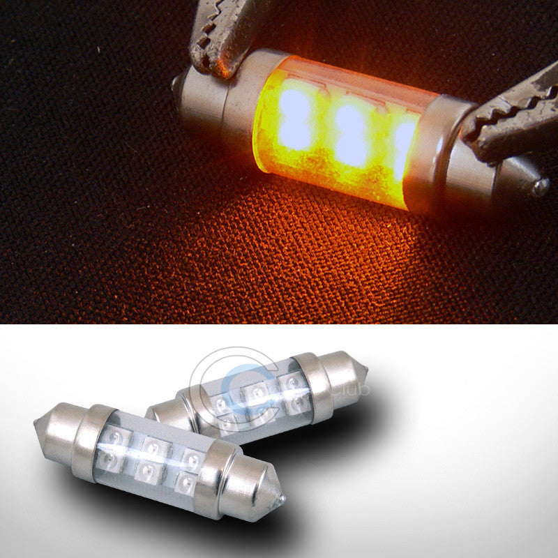 2X YELLOW 36MM FESTOON 6 COUNT SMD LED LIGHT BULBS GLOVE BOX/DOME/MAP 3423 3425