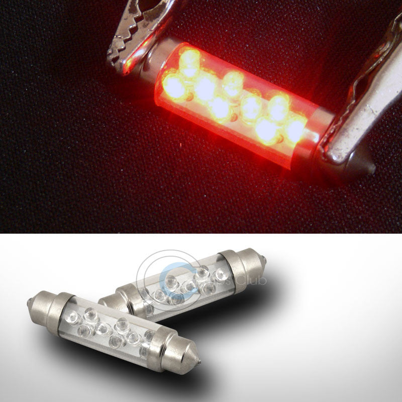 2X RED 44mm FESTOON 9 COUNT LED LIGHT BULB GLOVE BOX/DOME/MAP 211 211-2 212-2