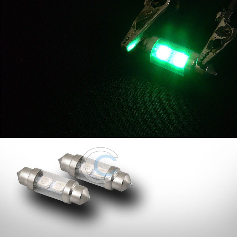 2X GREEN 36mm FESTOON 2 COUNT SMD LED LIGHT BULB GLOVE BOX/DOME/MAP 3425 6411