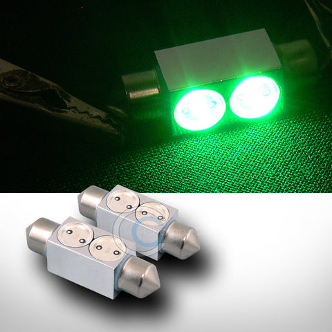 2X GREEN 36MM FESTOON 1 WATT 2 COUNT SMD LED LIGHT BULBS GLOVE BOX/DOME/MAP 3423