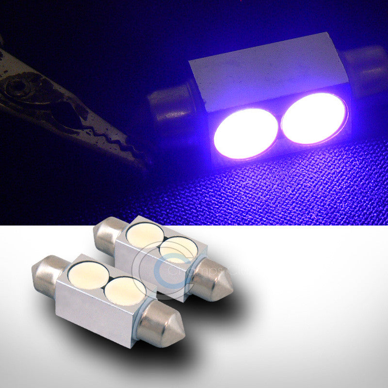 2X VIOLET/PURPLE 36MM FESTOON 1 W 2 SMD LED LIGHT BULBS GLOVE BOX/DOME/MAP 3423