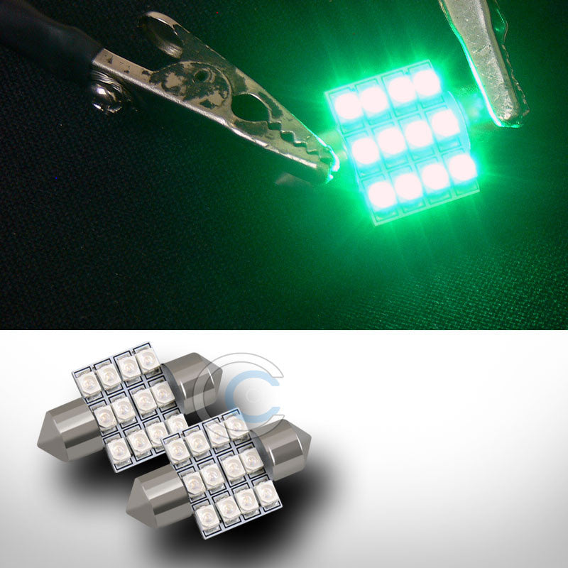 2X GREEN 31MM FESTOON 12 COUNT SMD LED LIGHT BULB GLOVE BOX/DOME/MAP LAMPS 3021