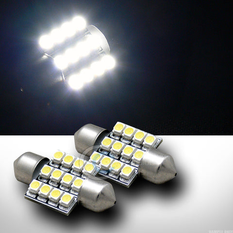 2pc White 31mm Festoon 12x SMD LED Light Bulb Glove Box/Dome/Map DE3021 DE3022