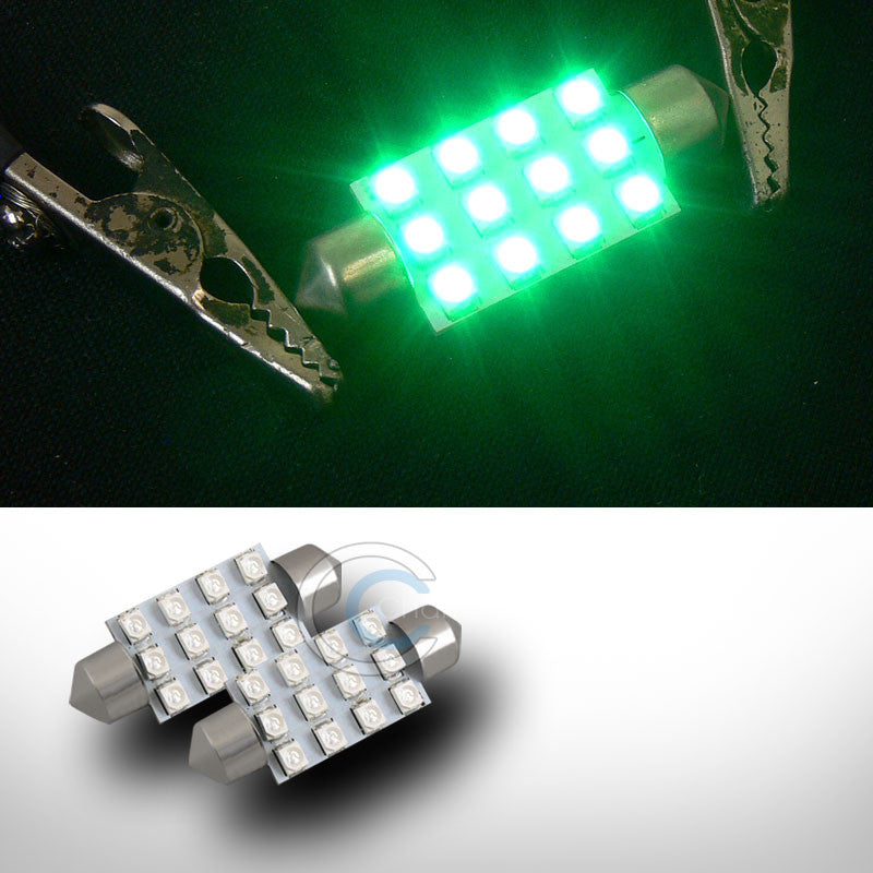 2X GREEN 39MM FESTOON 12 COUNT SMD LED LIGHT BULB GLOVE BOX/DOME/MAP LAMPS 3423