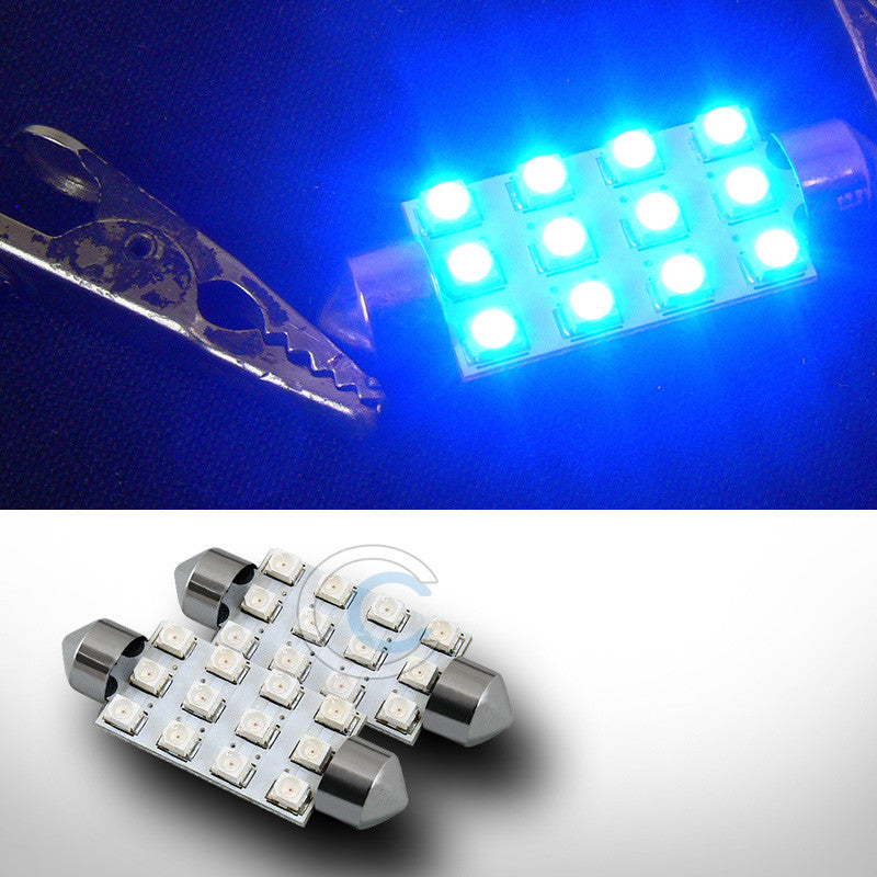 2X BLUE 41MM FESTOON 12 COUNT SMD LED LIGHT BULB GLOVE BOX/DOME/MAP LAMPS 211