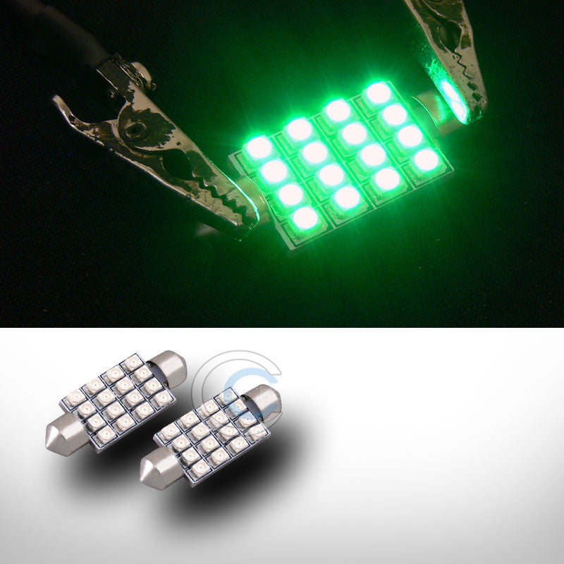 2X GREEN 41MM FESTOON 16 COUNT SMD LED LIGHT BULB GLOVE BOX/DOME/MAP LAMPS 211