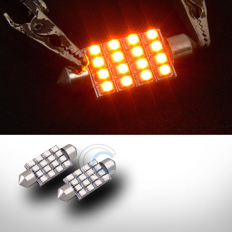 2X YELLOW 41MM FESTOON 16 COUNT SMD LED LIGHT BULB GLOVE BOX/DOME/MAP LAMPS 211