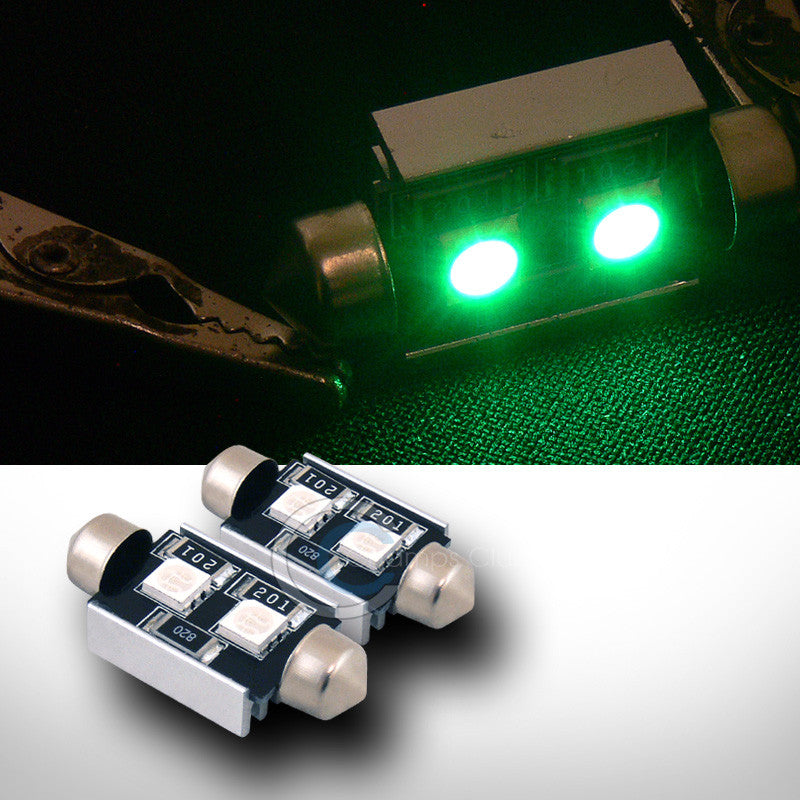 2X GREEN 36MM FESTOON 2 COUNT SMD LED LIGHT BULBS GLOVE BOX/DOME/MAP 3423 3425