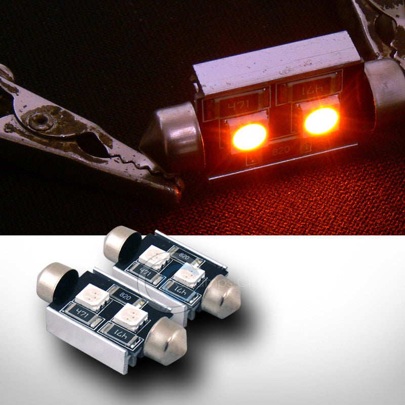 2X YELLOW 36MM FESTOON 2 COUNT SMD LED LIGHT BULBS GLOVE BOX/DOME/MAP 3423 3425