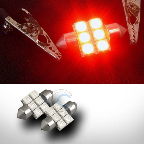 2X RED 31MM FESTOON 6 COUNT SMD LED LIGHT BULB GLOVE BOX/DOME/MAP LAMP 3021 3022