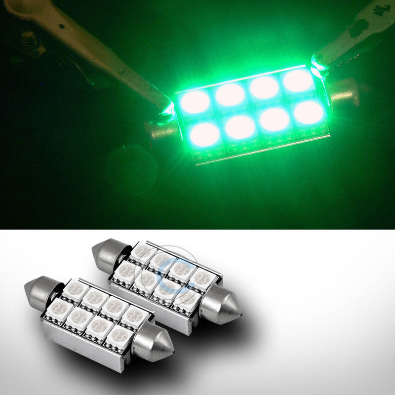 2X GREEN 42MM FESTOON 8X SMD LED LIGHT BULB GLOVE BOX/DOME/MAP 211 211-2 12844