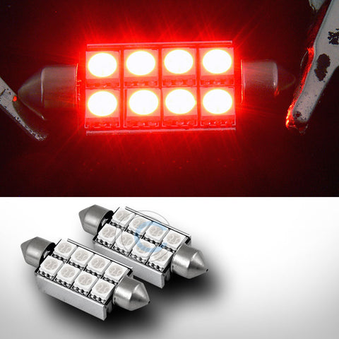 2X RED 42MM FESTOON 8X SMD LED LIGHT BULB GLOVE BOX/DOME/MAP 211 211-2 12844