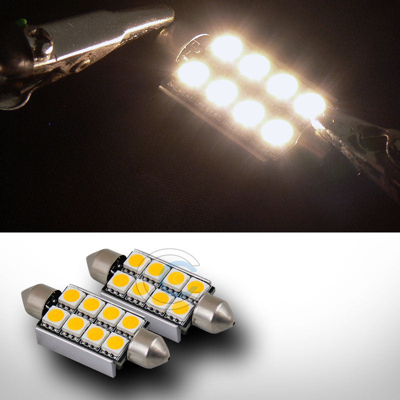 2 WARM WHITE 42MM FESTOON 8X SMD LED LIGHT BULB GLOVE BOX/DOME/MAP 12V 211 211-2