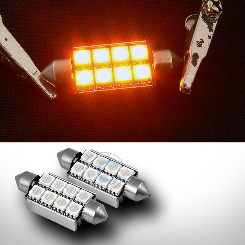 2X YELLOW 42MM FESTOON 8 COUNT SMD LED LIGHT BULB GLOVE BOX/DOME/MAP 211 211-2