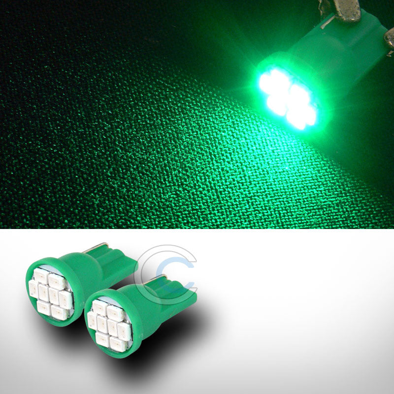 2X GREEN T10 WEDGE 8 COUNT SMD LED LIGHT BULB CAR INTERIOR/GLOVE BOX/DOME/MAP