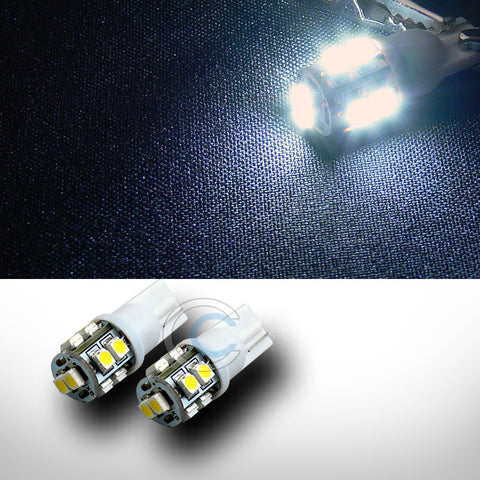 2x White T10 Wedge 10x 3528 SMD LED Interior/Glove Box/Dome/Map Light Bulb Pair