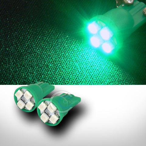 2X GREEN T10 WEDGE 3528 4 COUNT SMD LED LIGHT BULBS INTERIOR/GLOVE BOX/DOME/MAP