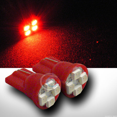 2pc Red T10 Wedge 4x 3528 SMD LED Interior/Glove Box/Dome/Map Light Lamp Bulb