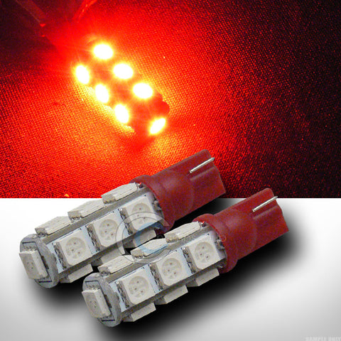 2pc Red T10 Wedge 13x 5050 SMD LED Interior/Glove Box/Dome/Map Light Lamp Bulb