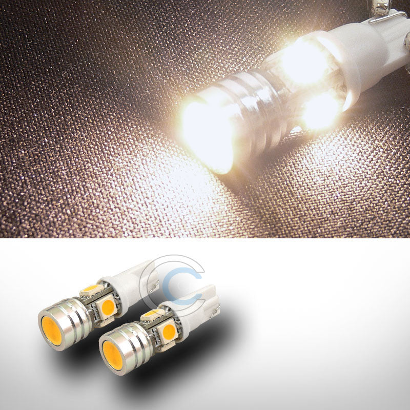 2X WARM WHITE T10 WEDGE 1W HP+4 SMD LED LIGHT BULB INTERIOR/GLOVE BOX/DOME/MAP