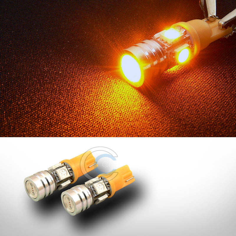 2 YELLOW T10 WEDGE 1 HIGH POWER+4 SMD LED LIGHT BULB INTERIOR/GLOVE BOX/DOME/MAP