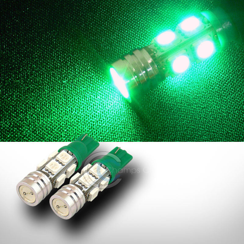 2X GREEN T10 WEDGE 1 HIGH POWER+8 SMD LED LIGHT BULB INTERIOR/GLOVE BOX/DOME/MAP