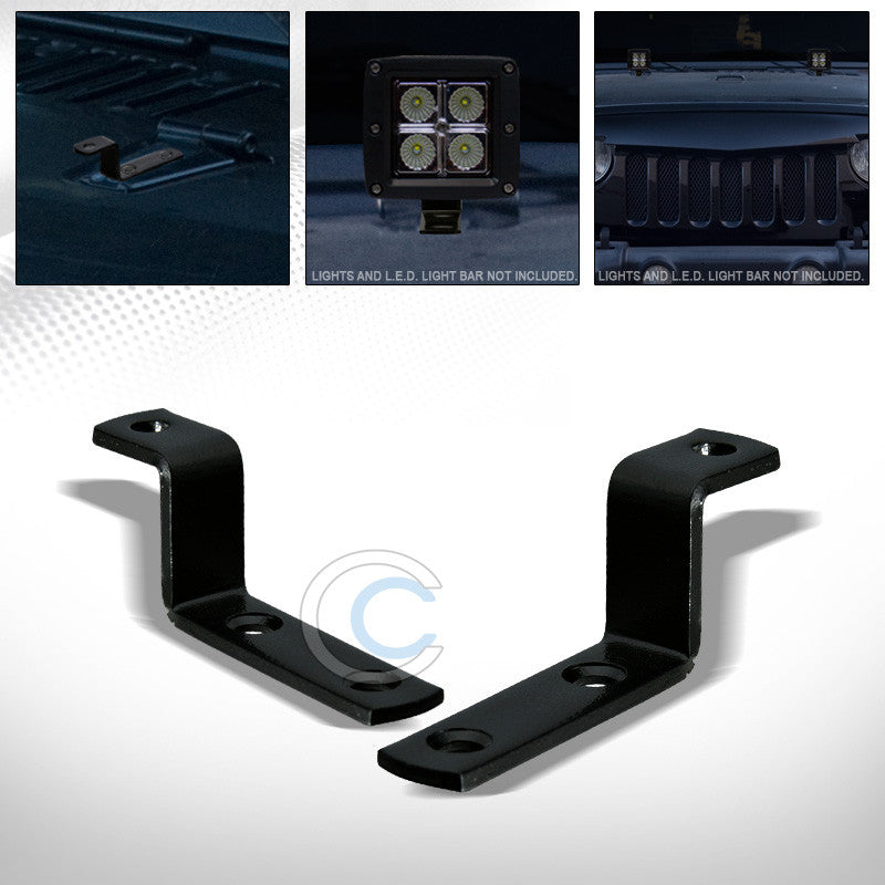 BLACK OFF ROAD HOOD LIGHT LAMP BAR MOUNT RACK BRACKET KIT 07-16 JEEP WRANGLER JK