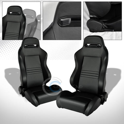 2X UNIVERSAL TR BLK STITCH PVC LEATHER RECLINABLE RACING BUCKET SEATS+SLIDER C01