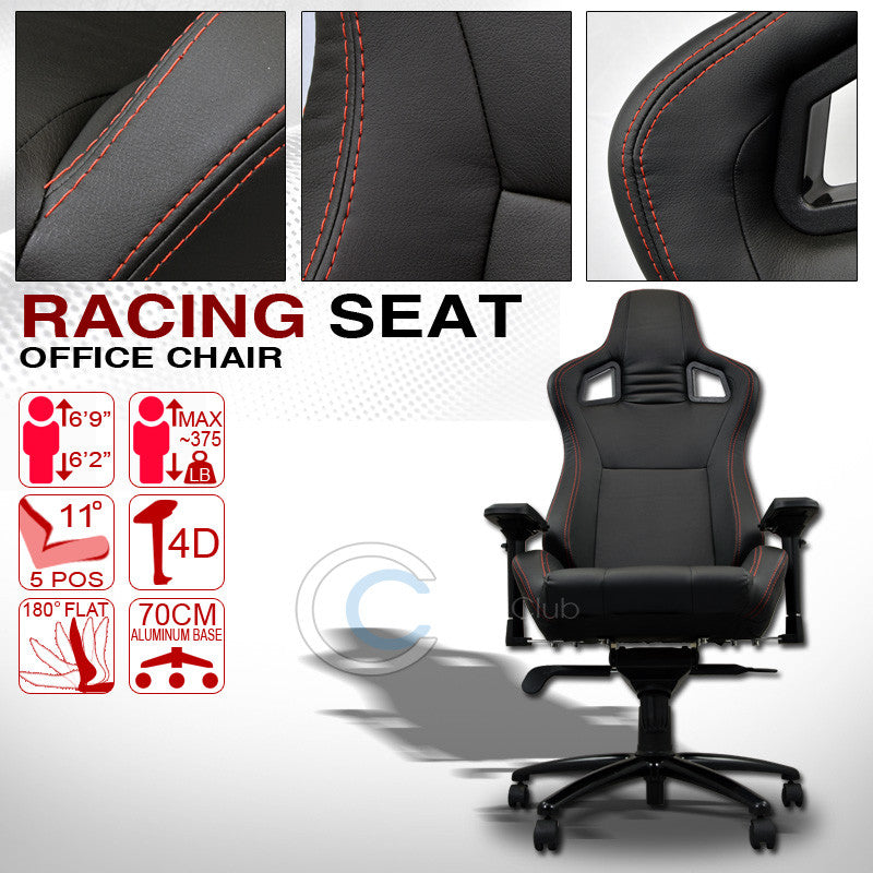 UNIVERSAL BLK w/RED STITCHES PVC LEATHER MU RACING BUCKET SEAT OFFICE CHAIR C01