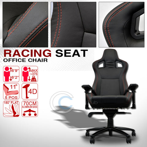 UNIVERSAL BLK w/RED STITCHES PVC LEATHER MU RACING BUCKET SEAT OFFICE CHAIR C01