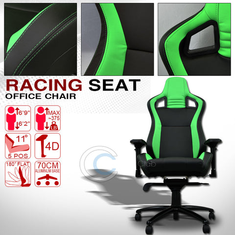 UNIVERSAL BLK/GREEN STITCHES PVC LEATHER MU RACING BUCKET SEAT OFFICE CHAIR C01