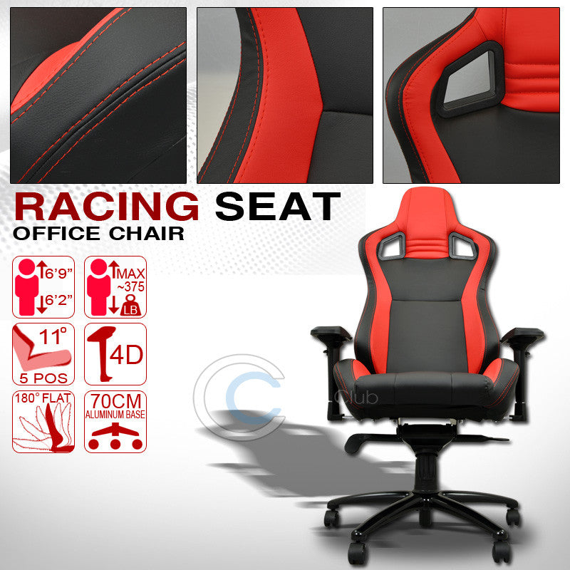 UNIVERSAL BLACK/RED STITCHES PVC LEATHER MU RACING BUCKET SEAT OFFICE CHAIR C01