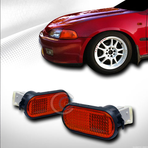 JDM AMBER LENS FLAT SIDE MARKER FENDER LIGHTS LAMPS K2 92-95 HONDA CIVIC EG EG6