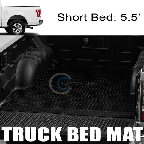BLK RUBBER DIAMOND PLATE TRUCK BED TRUNK FLOOR MAT CARPET 15-17 F150 5.5 FT 66