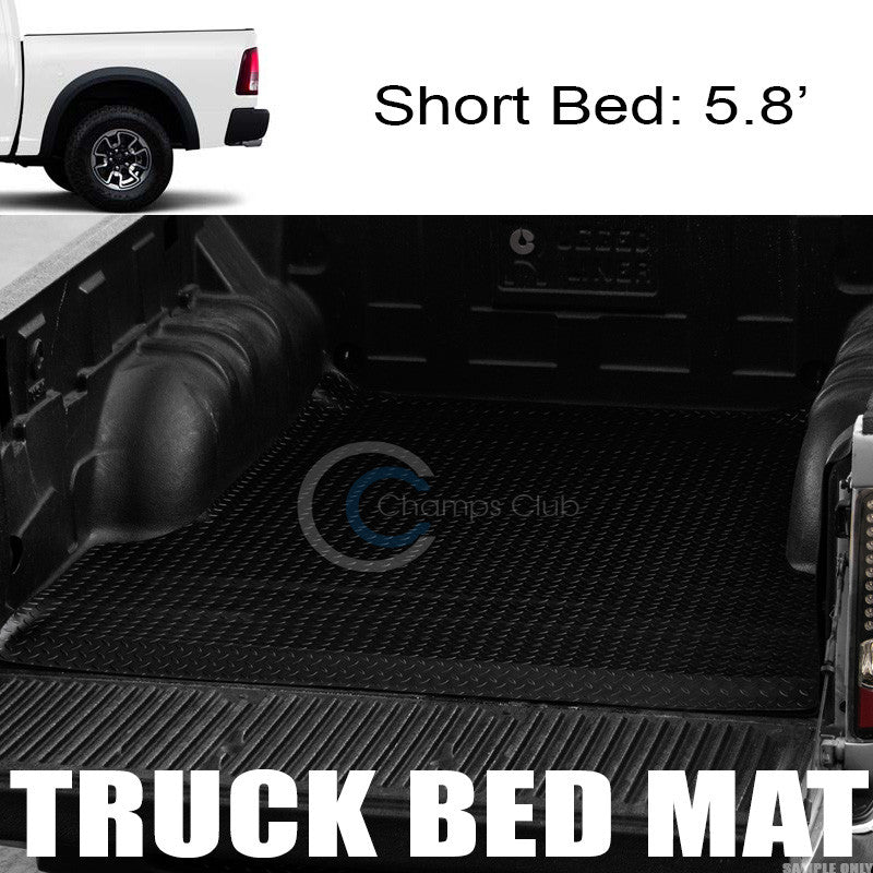 BLK RUBBER DIAMOND PLATE TRUCK BED TRUNK FLOOR MAT CARPET 02-17 DODGE RAM 5.7 FT