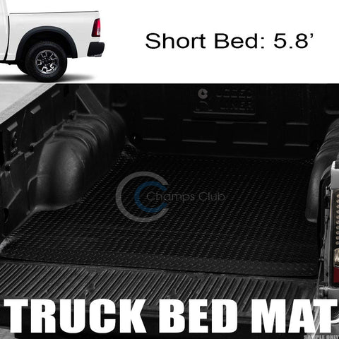 BLK RUBBER DIAMOND PLATE TRUCK BED TRUNK FLOOR MAT CARPET 02-17 DODGE RAM 5.7 FT
