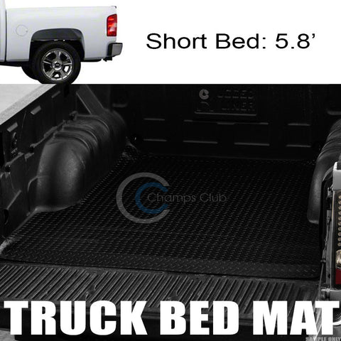 BLK RUBBER DIAMOND PLATE TRUCK BED TRUNK FLOOR MAT CARPET 07+ SILVERADO 5.5/5.8'