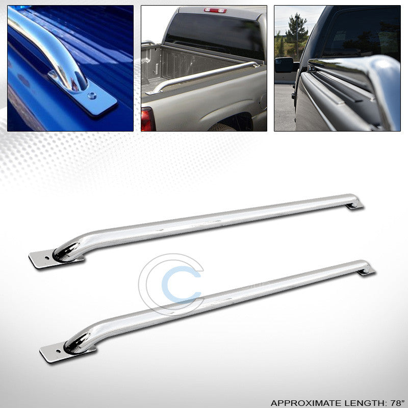 STAINLESS STEEL CHROME TRUCK SIDE BAR RAILS 75-03 FORD F100 F150 6.5/6.9 Ft BED