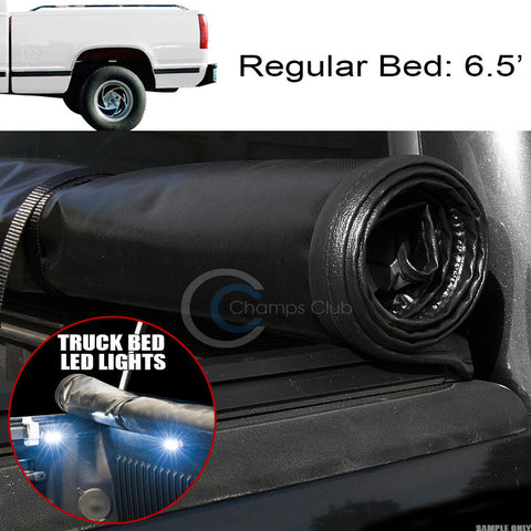 ROLL-UP SOFT TONNEAU COVER+16X LED LIGHTS 88-00 CHEVY/GMC C/K CK C10 6.5 FT BED