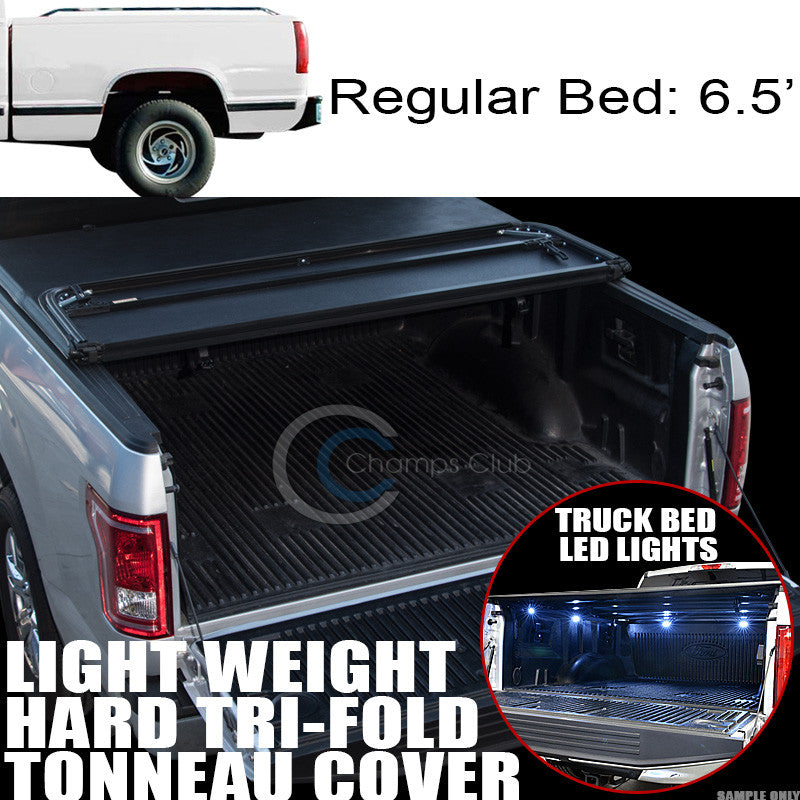 TRI-FOLD HARD TONNEAU COVER LW+16X LED LIGHTS 88-00 CHEVY/GMC C/K C10 6.5 FT BED