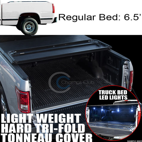 TRI-FOLD HARD TONNEAU COVER LW+16X LED LIGHTS 88-00 CHEVY/GMC C/K C10 6.5 FT BED