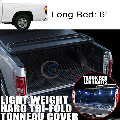 TRI-FOLD HARD TONNEAU COVER LW+16X LED LIGHTS 04-12 COLORADO/CANYON 6' TRUCK BED