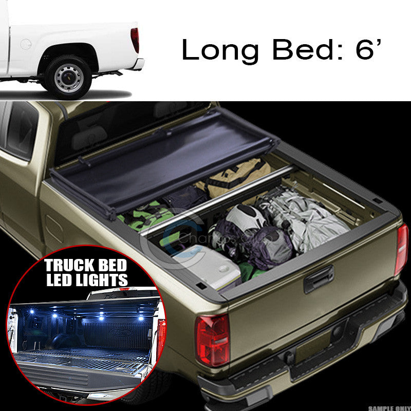 TRI-FOLD SOFT TONNEAU COVER+16X LED LIGHTS 04-12 CHEVY COLORADO/GMC CANYON 6 BED