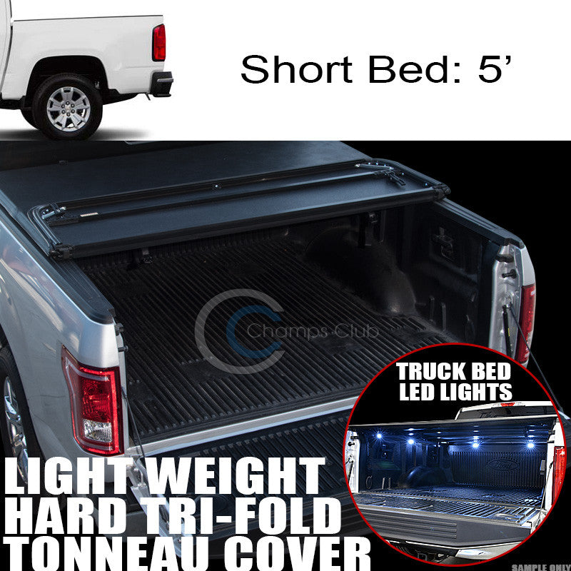 TRI-FOLD HARD TONNEAU COVER LW+16X LED LIGHTS 15-17 COLORADO/CANYON 5' TRUCK BED