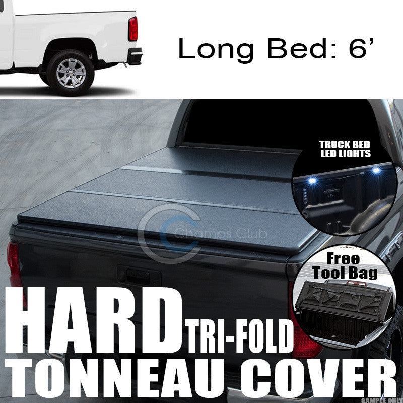 TRI-FOLD SOLID TONNEAU COVER+16X LED LIGHTS 15-17 COLORADO/CANYON 6 FT TRUCK BED