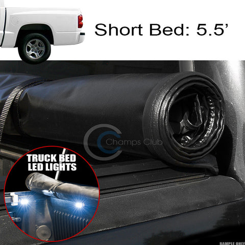 ROLL-UP SOFT TONNEAU COVER+16X LED LIGHTS 00-04 DAKOTA QUAD/CREW 5.5' SHORT BED