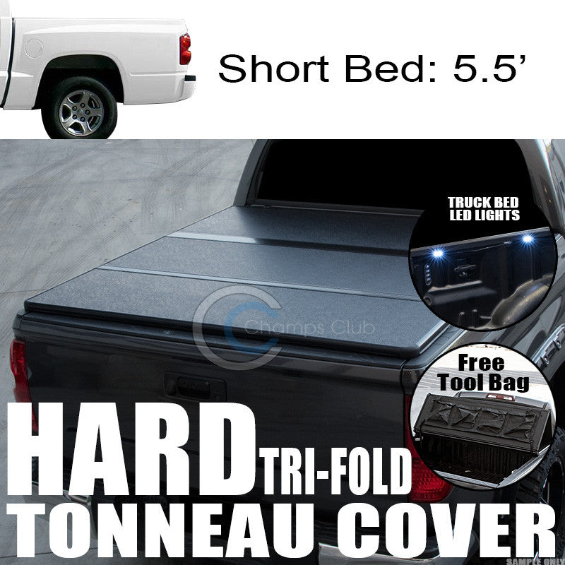 TRI-FOLD SOLID TONNEAU COVER+16X LED LIGHTS 00-04 DAKOTA QUAD/CREW 5.5 TRUCK BED