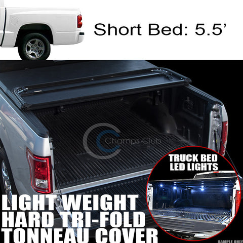 TRI-FOLD HARD TONNEAU COVER LW+16X LED LIGHTS 00-04 DAKOTA 5.5 FT 66