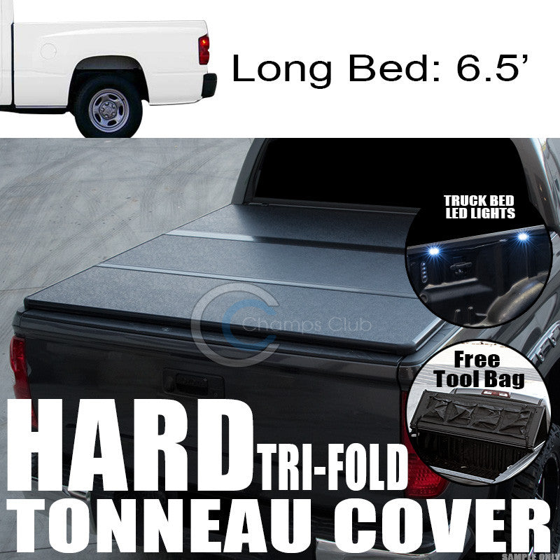 TRI-FOLD SOLID TONNEAU COVER+16X LED LIGHTS 05-11 DAKOTA CLUB CAB 6.5' TRUCK BED