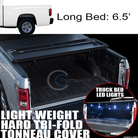 TRI-FOLD HARD TONNEAU COVER LW+16X LED LIGHTS 05-11 DAKOTA 6.5 FT 78